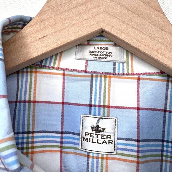 PETER MILLAR‎ Button Down Shirt Size L Cotton Plaid Summer Preppy Camping Golf - Picture 4 of 10